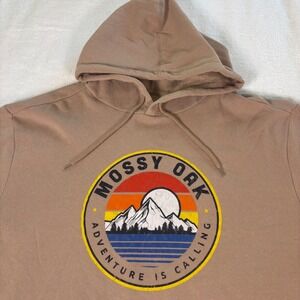 Mossy Oak Mens Graphic Hoodie Sweatshirt 2XL Tan Adventure Is Calling Pocket